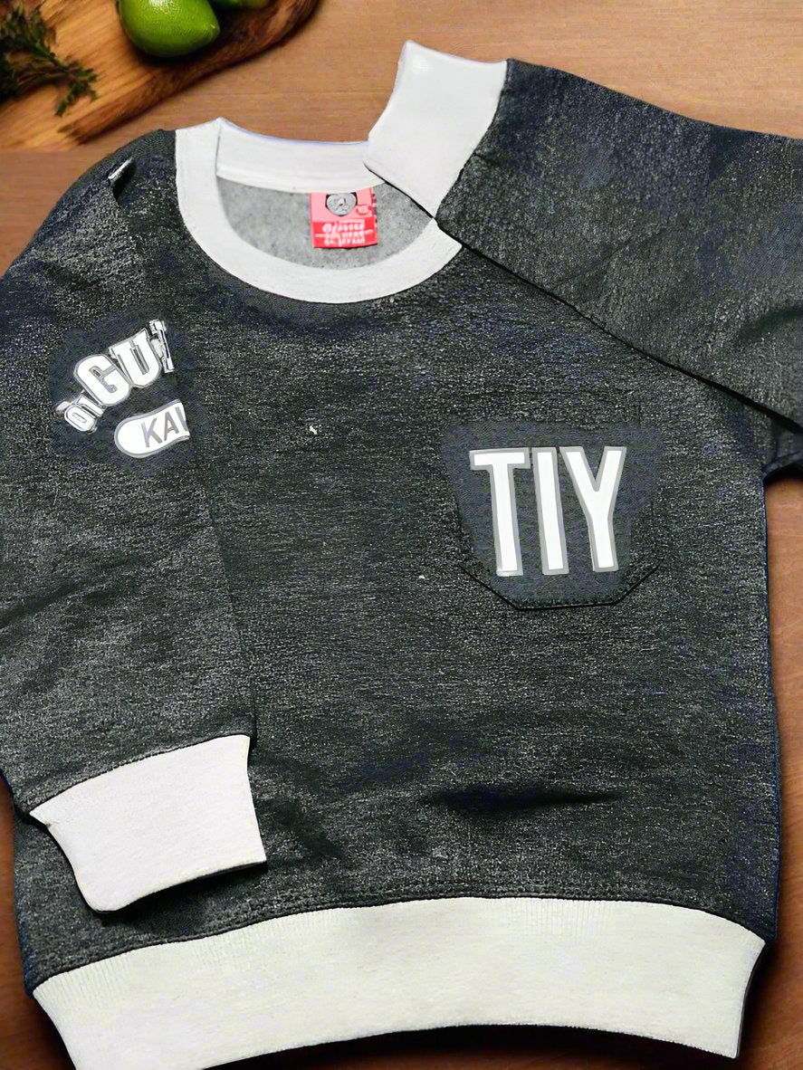 Boys' Stylish Charcoal Grey Sweatshirt with White Accents