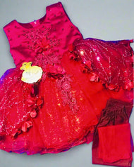 Stunning Red Floral Embellished Girls' Fancy Dress