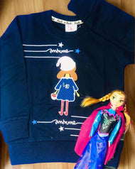 Girls' Navy Blue Sweatshirt with Adorable Doll Graphic