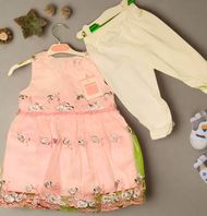 Elegant Pink Floral Dress with White Leggings Set for Girls