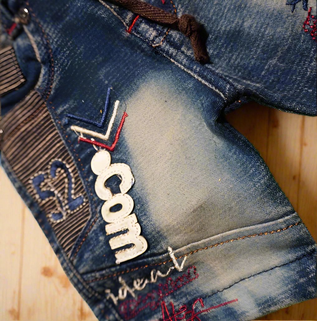 Stylish Boys' Distressed Denim Shorts with Embroidered Details