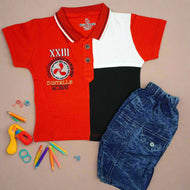 Trendy Boys' Polo T-Shirt and Denim Shorts Set