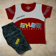 "Boys' Red and Black Graphic Print T-Shirt & Shorts Set - Fashion and Comfort Combined"