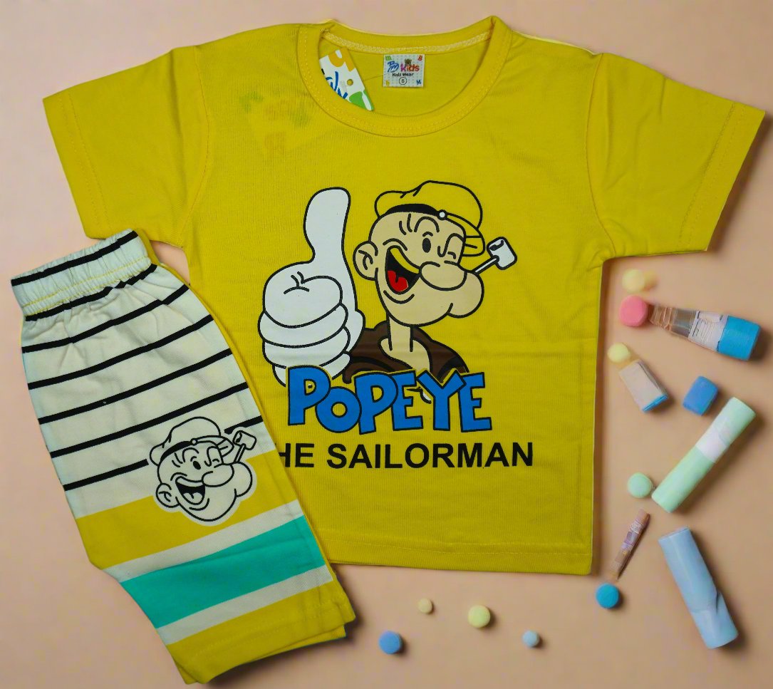 "Popeye The Sailor Man" Boys' Cartoon Printed Summer T-Shirt and Shorts Set