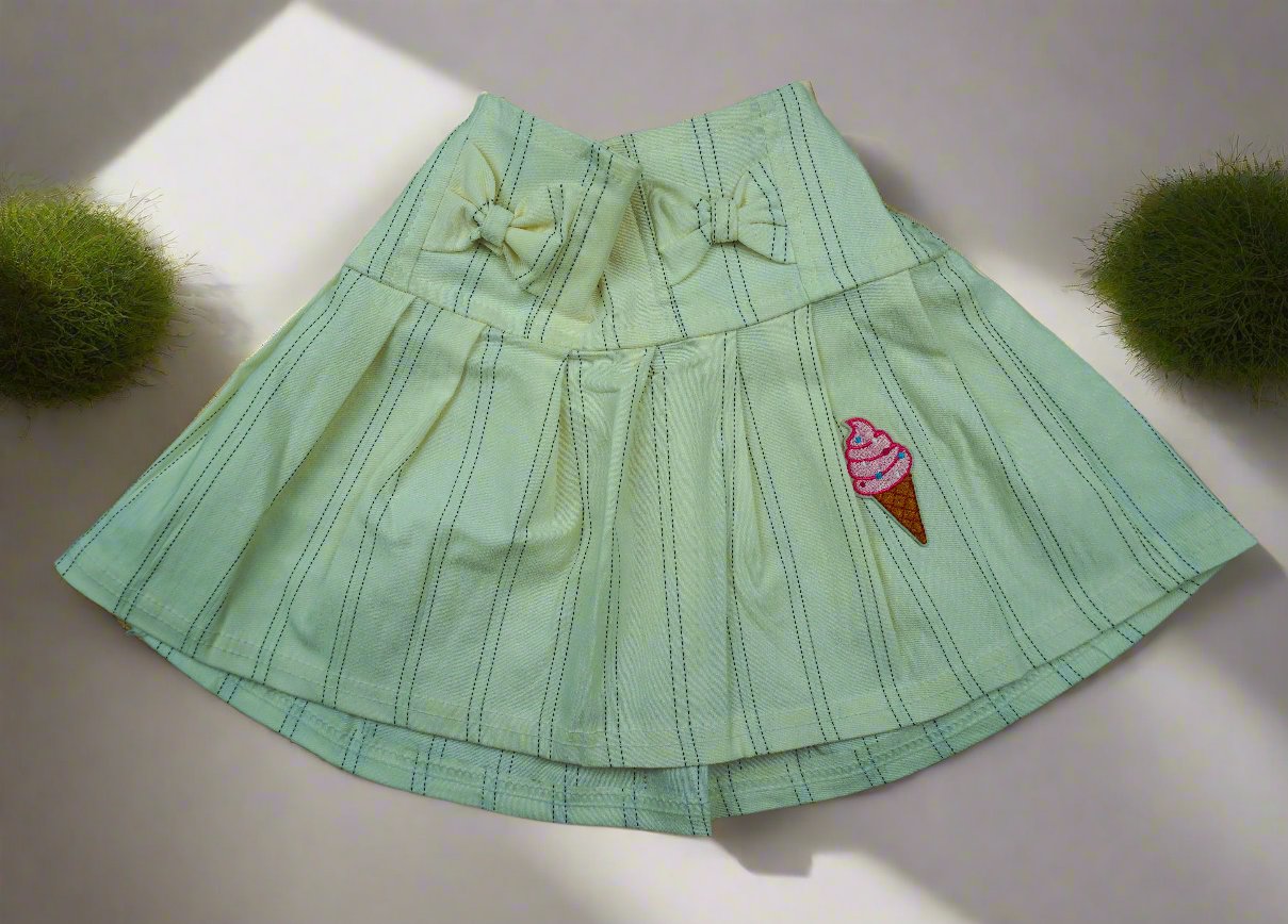 Adorable Heartfelt Love Outfit for Girls – Mint Green Top and Striped Skirt Set