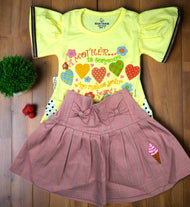 High Chase Adorable Yellow T-Shirt and Pink Skirt Set for Girls
