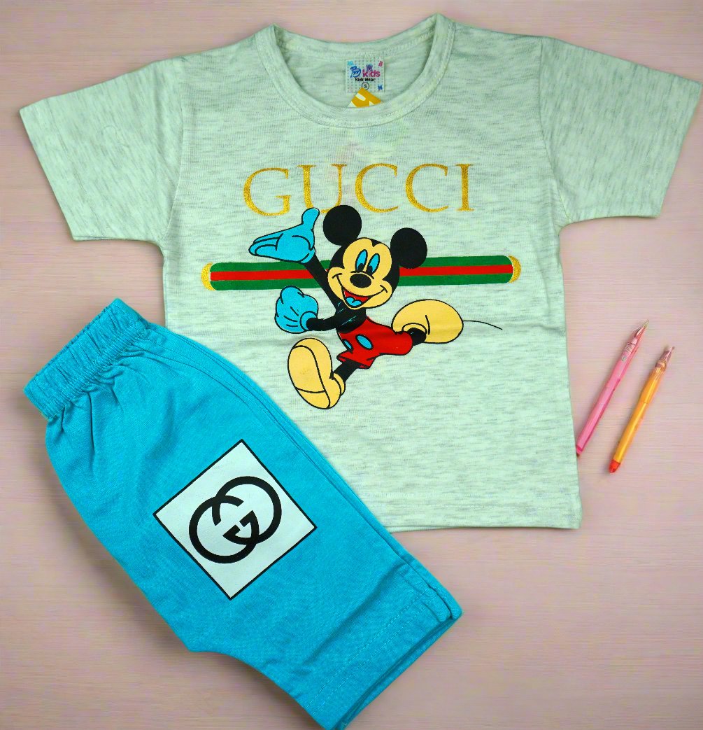 Stylish Mickey Mouse Gucci Inspired Kids' Summer T-Shirt and Shorts Set