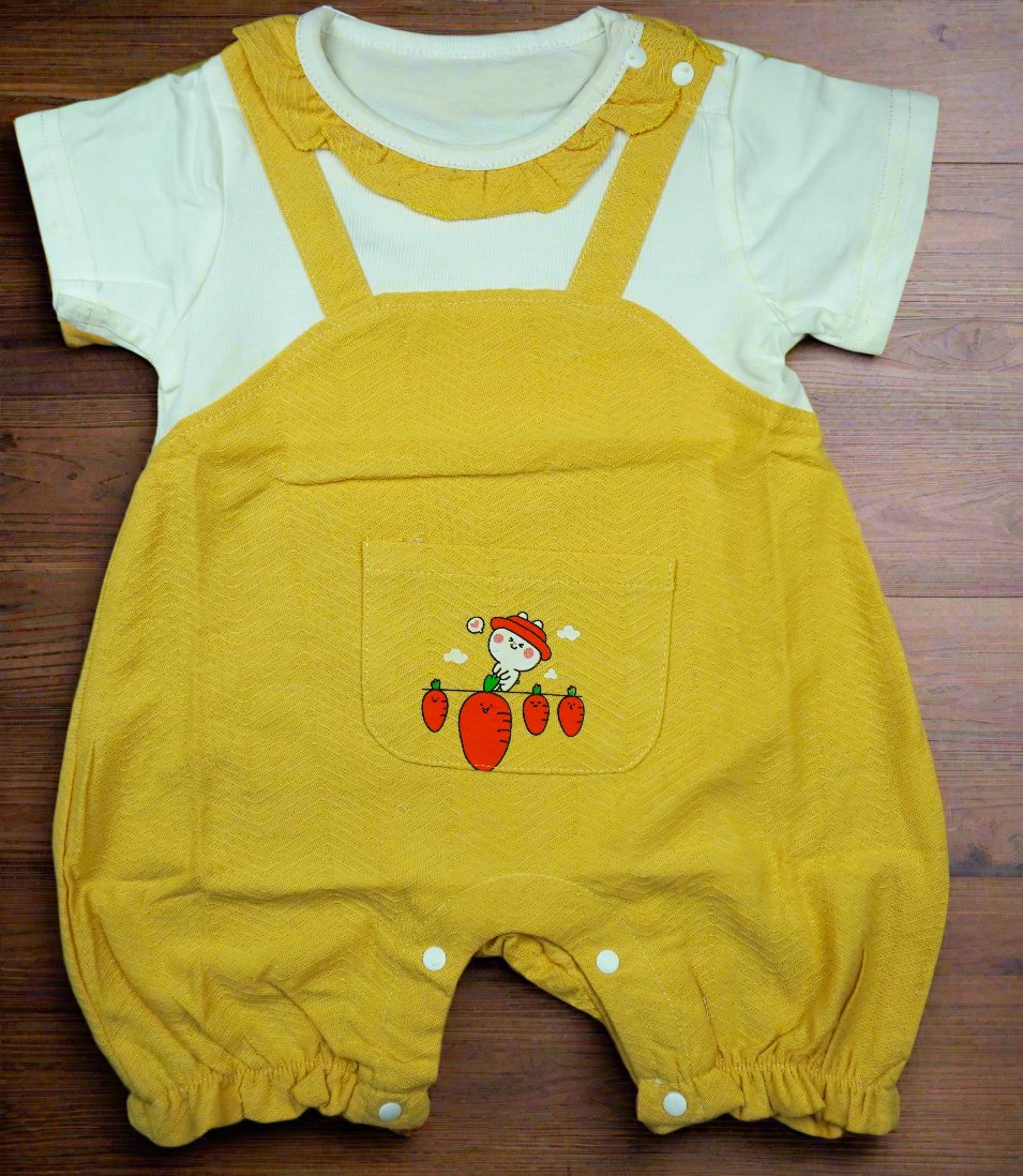 Adorable Yellow Baby Romper with Cute Carrot Pocket Design