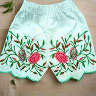 Elegant Green Embroidered Top and White Trouser Set for Girls